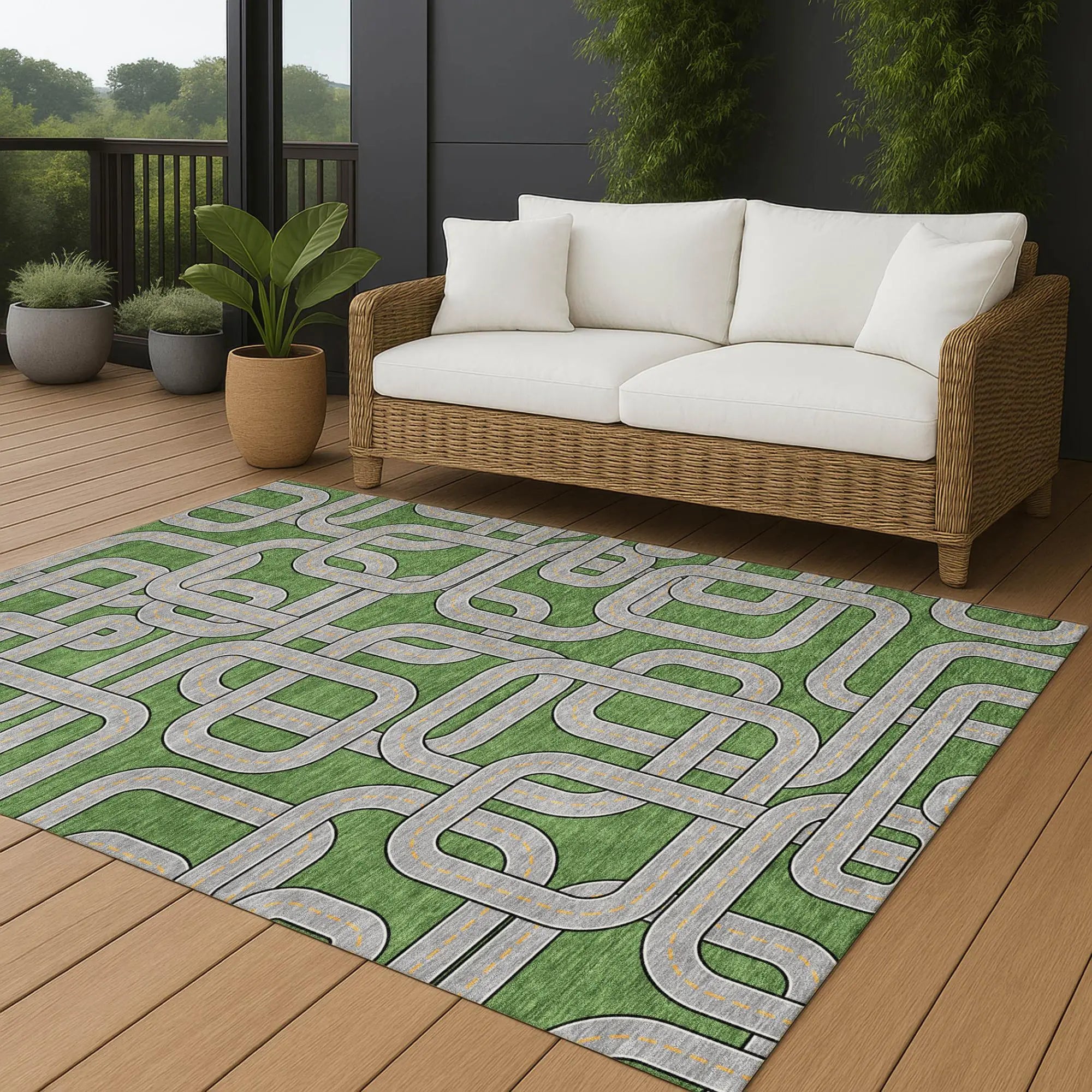 8' X 10' Green And Pewter Geometric Washable Indoor Outdoor Area Rug Homeroots Outdoor