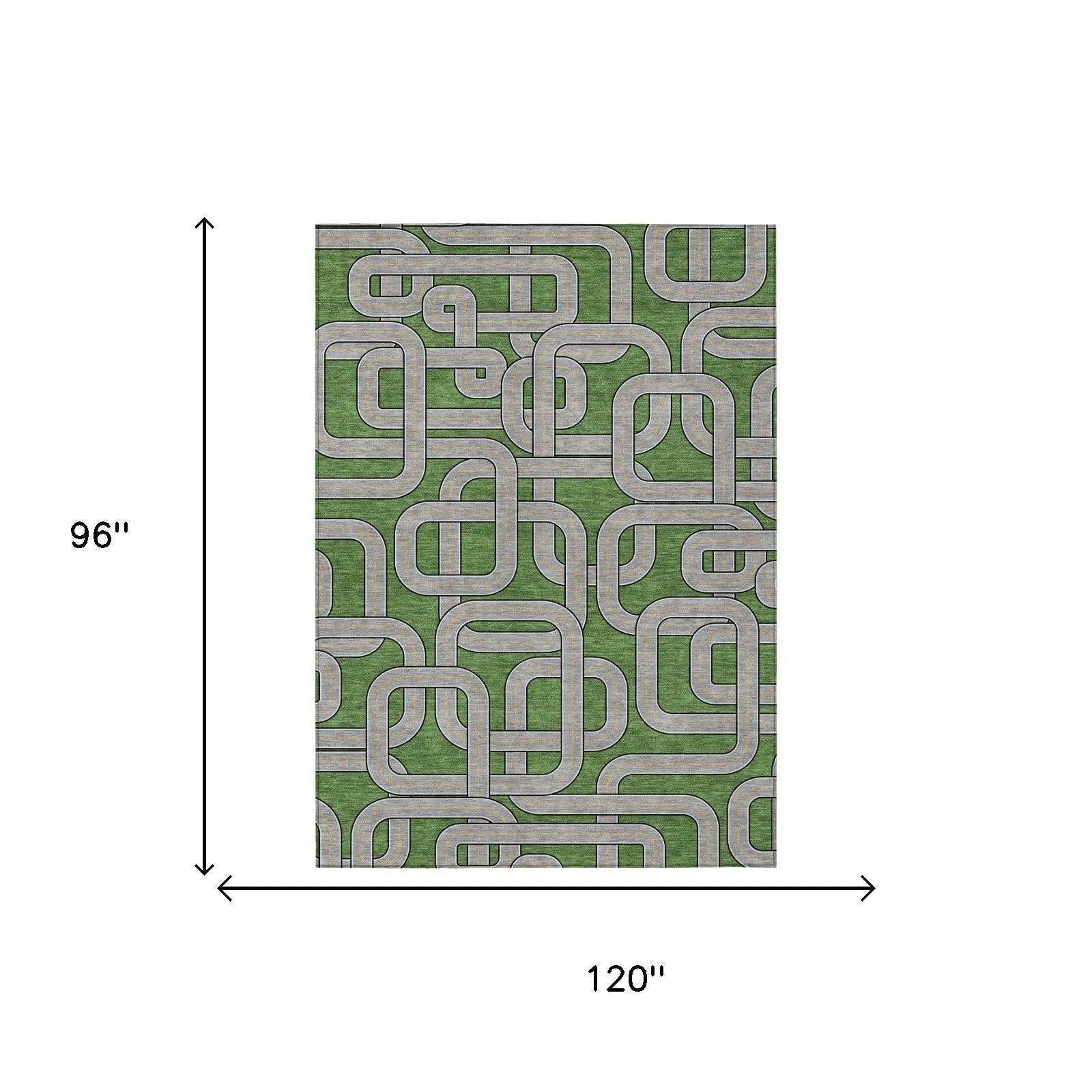 8' X 10' Green And Pewter Geometric Washable Indoor Outdoor Area Rug Homeroots Outdoor