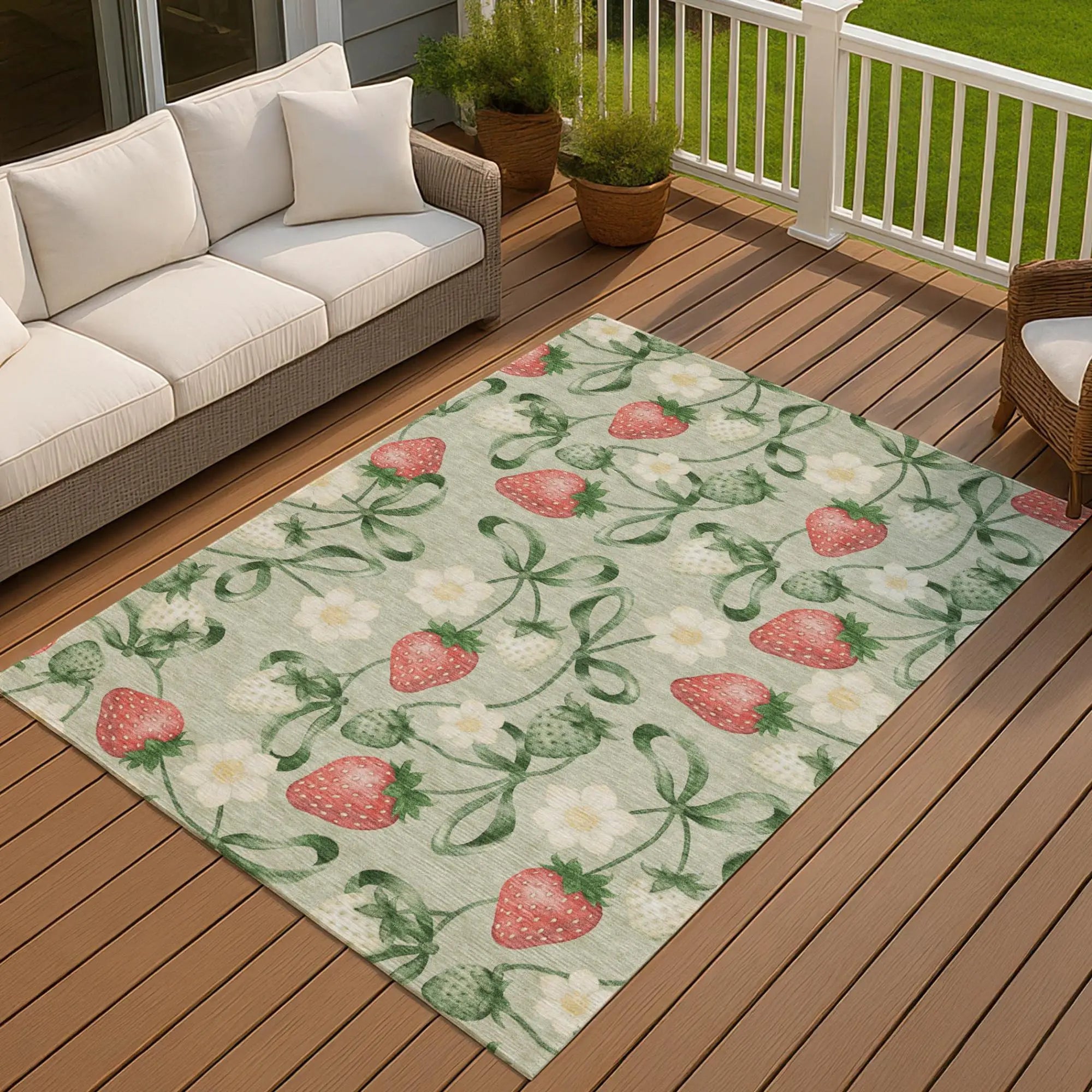 8' X 10' Green And Red Floral Washable Indoor Outdoor Area Rug Homeroots Outdoor
