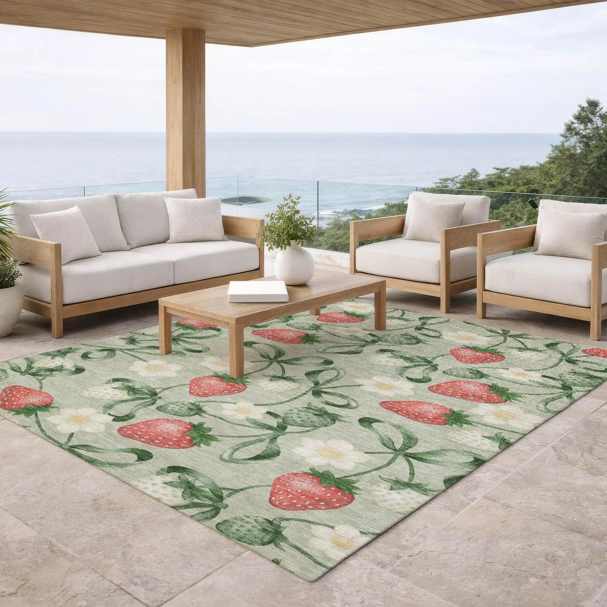 8' X 10' Green And Red Floral Washable Indoor Outdoor Area Rug Homeroots Outdoor