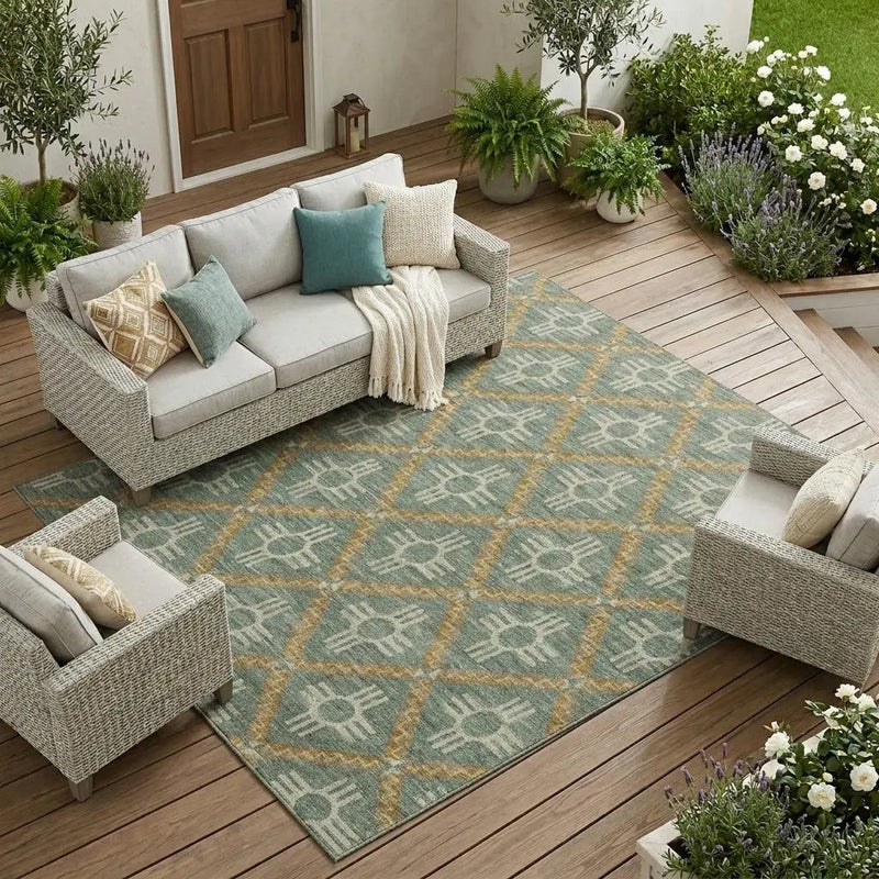 8' X 10' Green And Red Geometric Washable Indoor Outdoor Area Rug Homeroots Outdoor