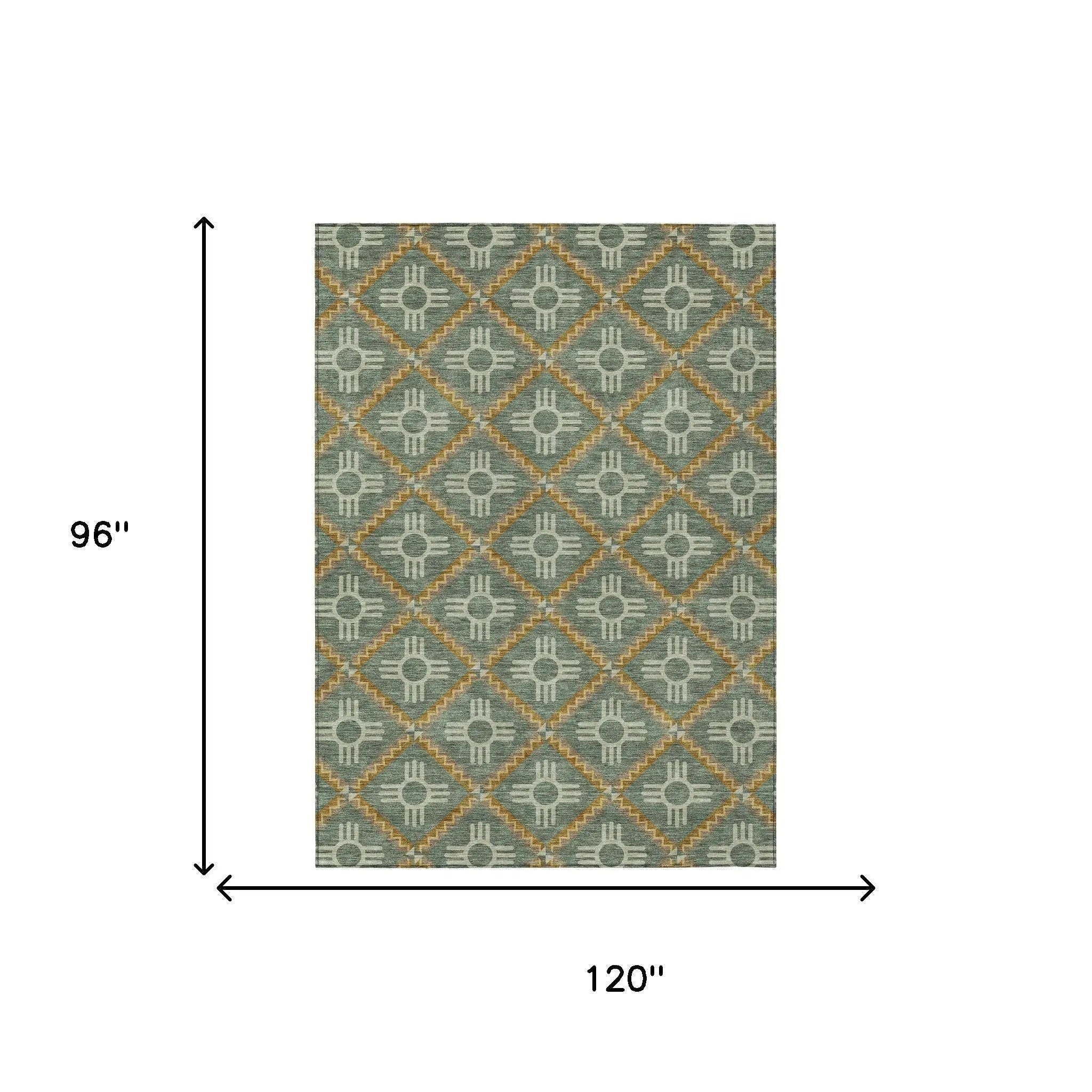 8' X 10' Green And Red Geometric Washable Indoor Outdoor Area Rug Homeroots Outdoor