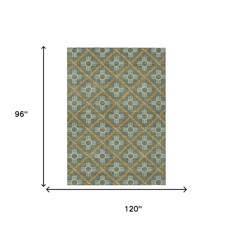 8' X 10' Green And Red Geometric Washable Indoor Outdoor Area Rug Homeroots Outdoor