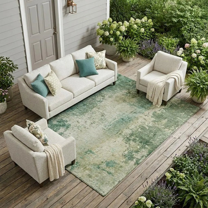 8' X 10' Green And Sage Abstract Washable Indoor Outdoor Area Rug Homeroots Outdoor