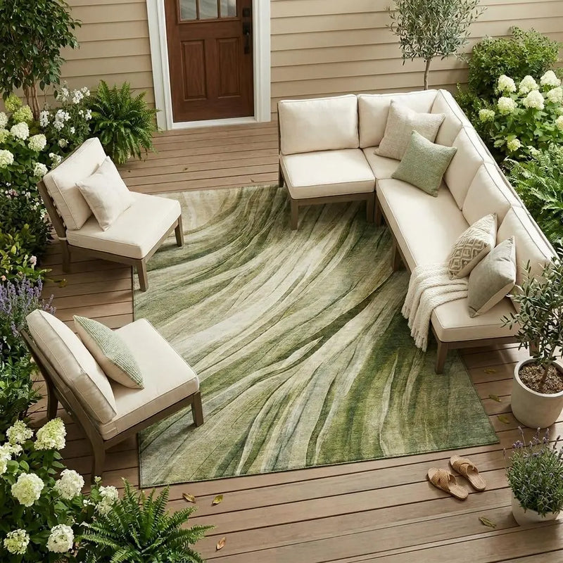 8' X 10' Green And Sage Abstract Washable Indoor Outdoor Area Rug Homeroots Outdoor