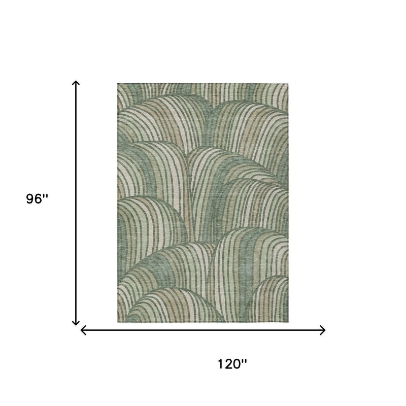 8' X 10' Green And Sage Abstract Washable Indoor Outdoor Area Rug Homeroots Outdoor