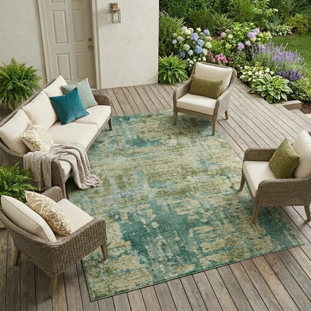 8' X 10' Green And Sage Abstract Washable Indoor Outdoor Area Rug Homeroots Outdoor
