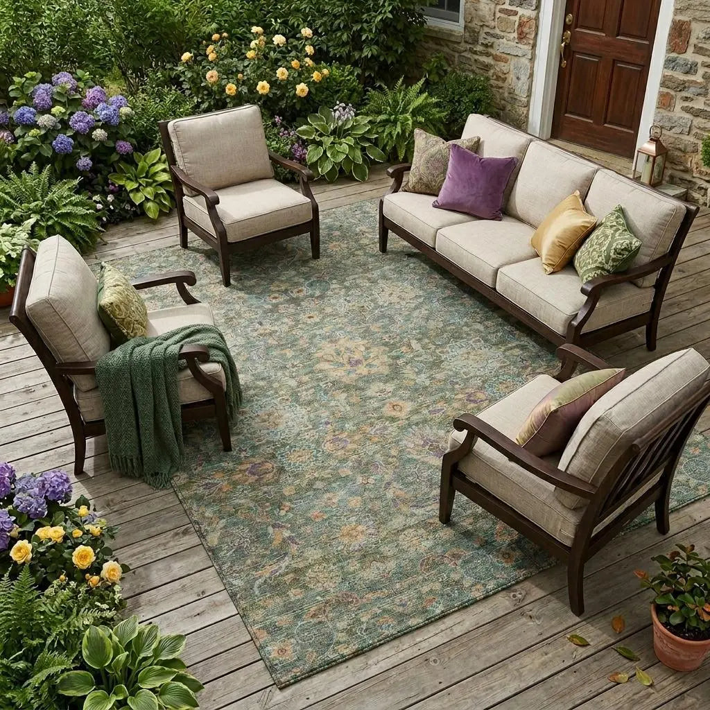 8' X 10' Green And Sage Floral Medallion Washable Indoor Outdoor Area Rug Homeroots Outdoor