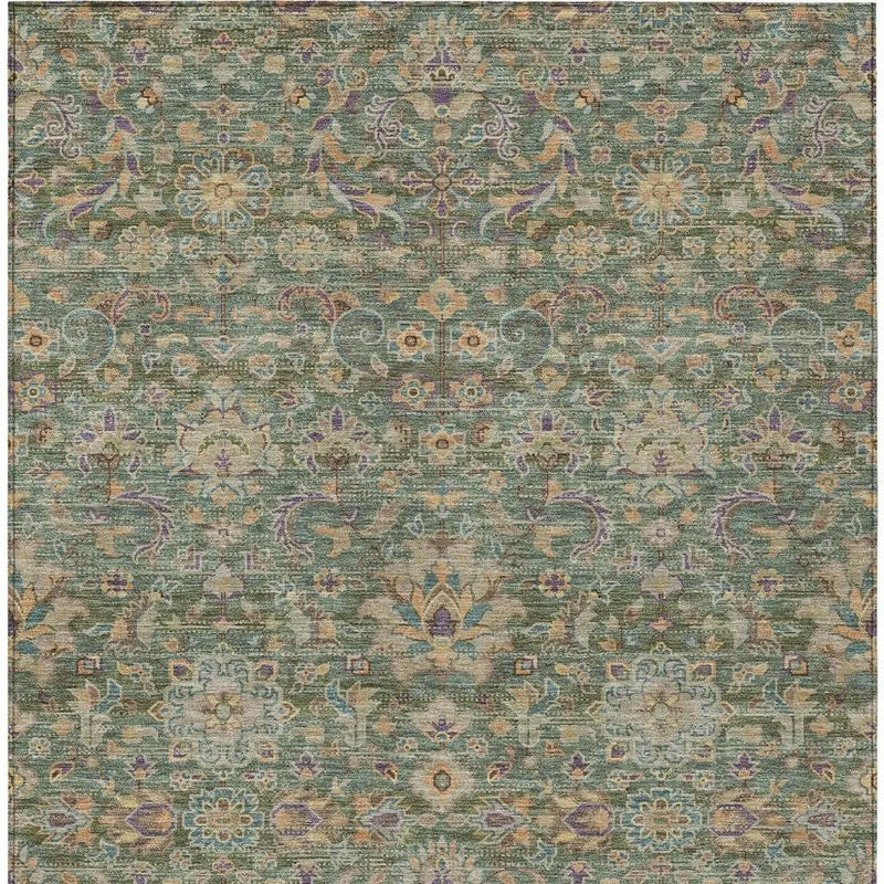 8' X 10' Green And Sage Floral Medallion Washable Indoor Outdoor Area Rug Homeroots Outdoor