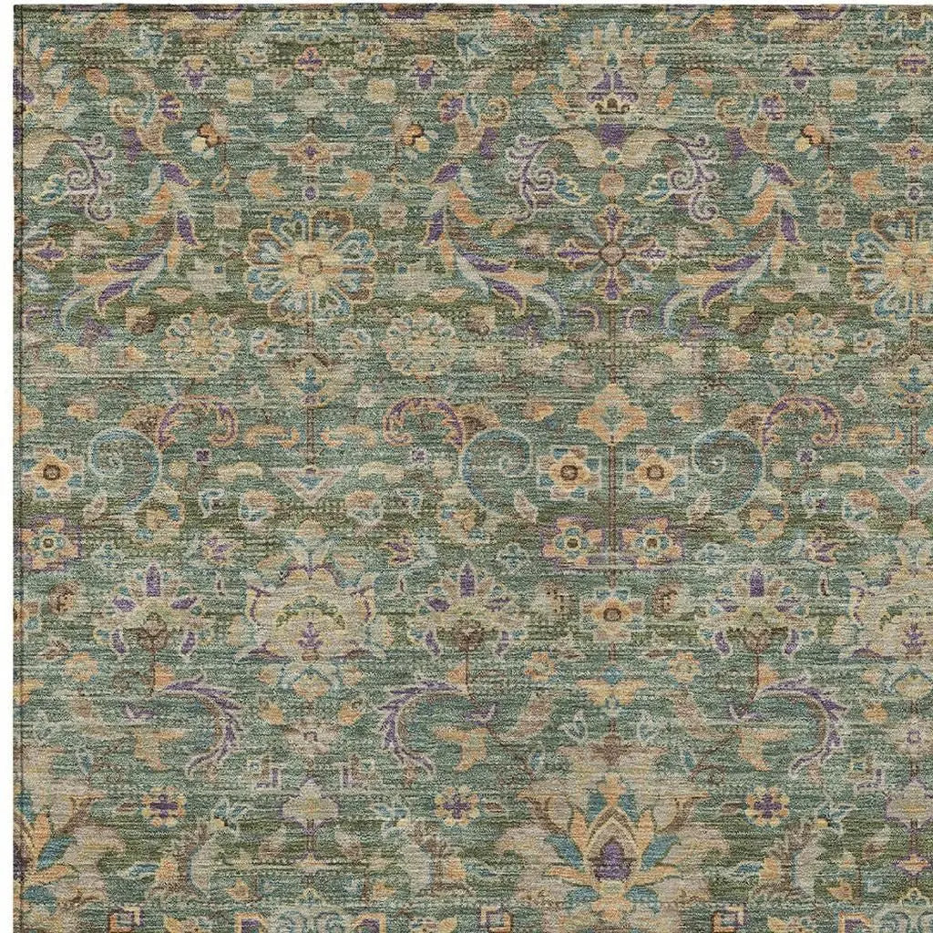 8' X 10' Green And Sage Floral Medallion Washable Indoor Outdoor Area Rug Homeroots Outdoor