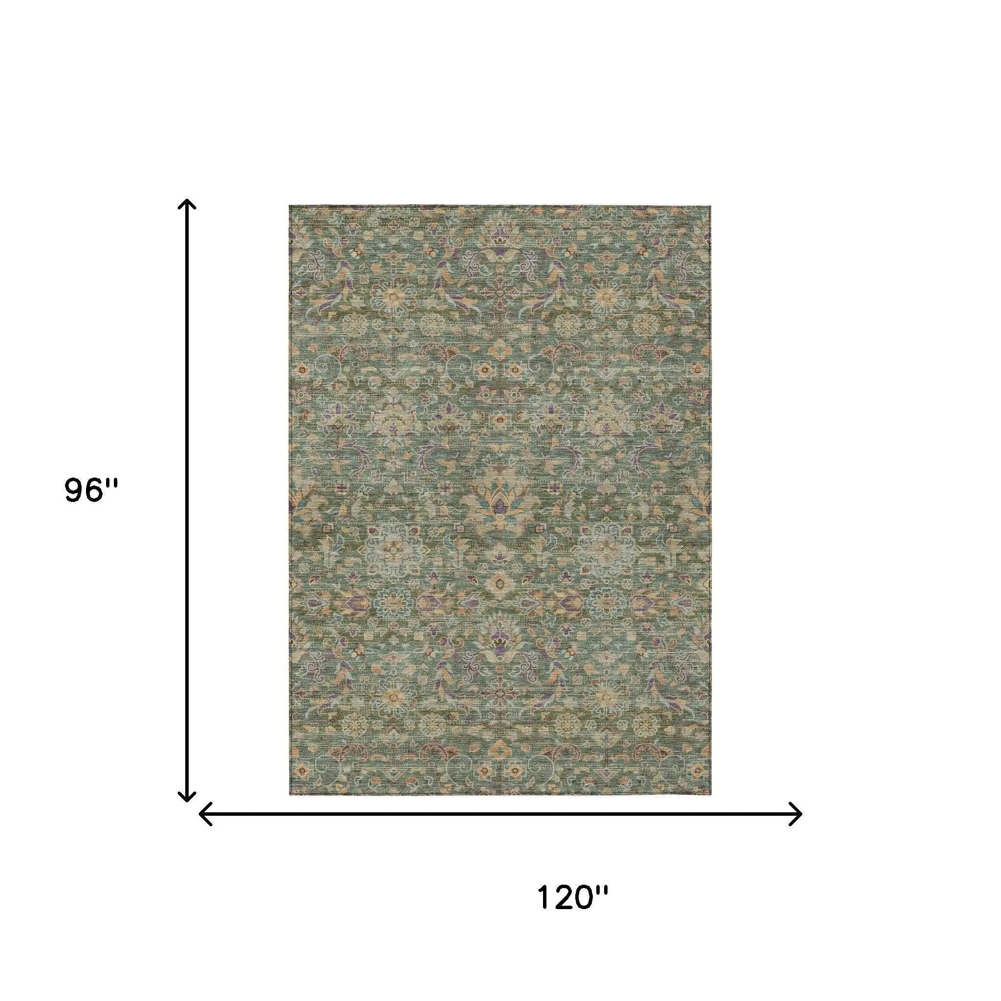 8' X 10' Green And Sage Floral Medallion Washable Indoor Outdoor Area Rug Homeroots Outdoor