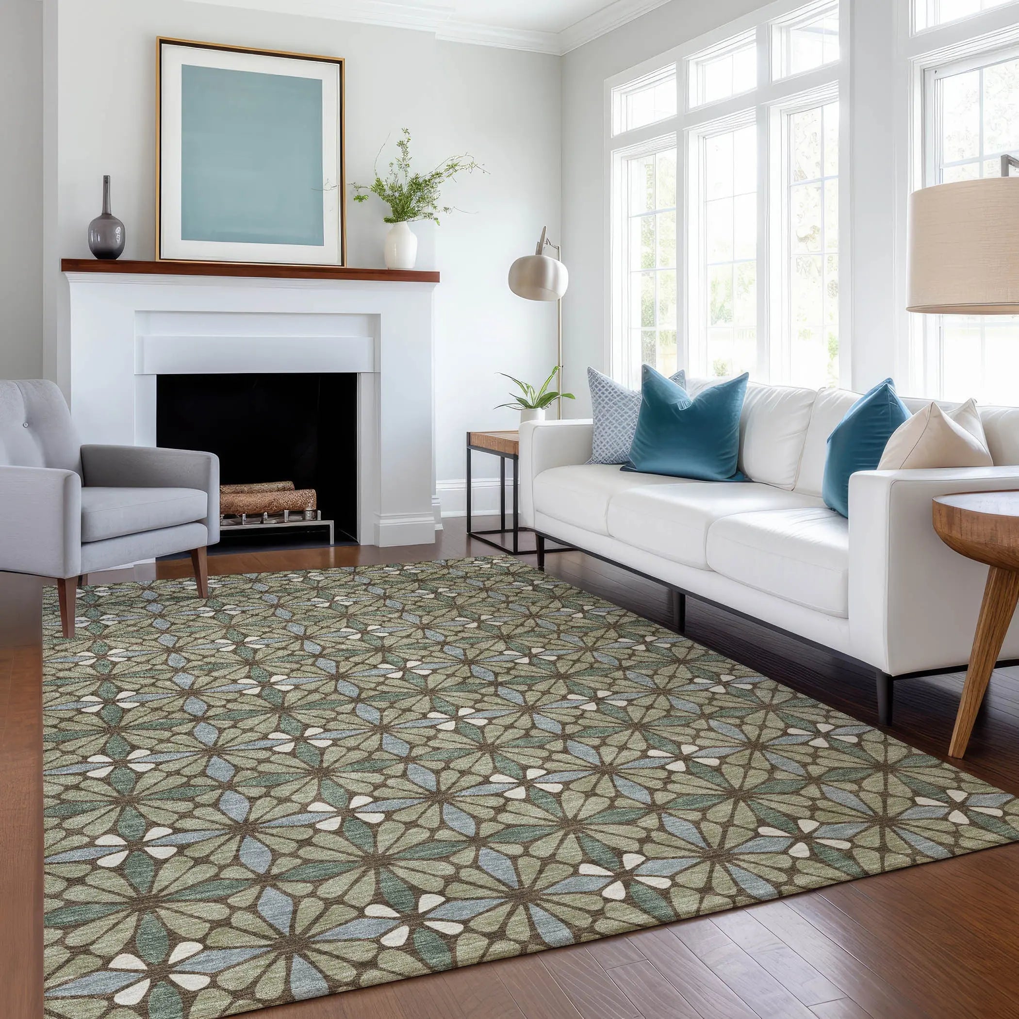 8' X 10' Green And Sage Geometric Washable Indoor Outdoor Area Rug Homeroots Outdoor