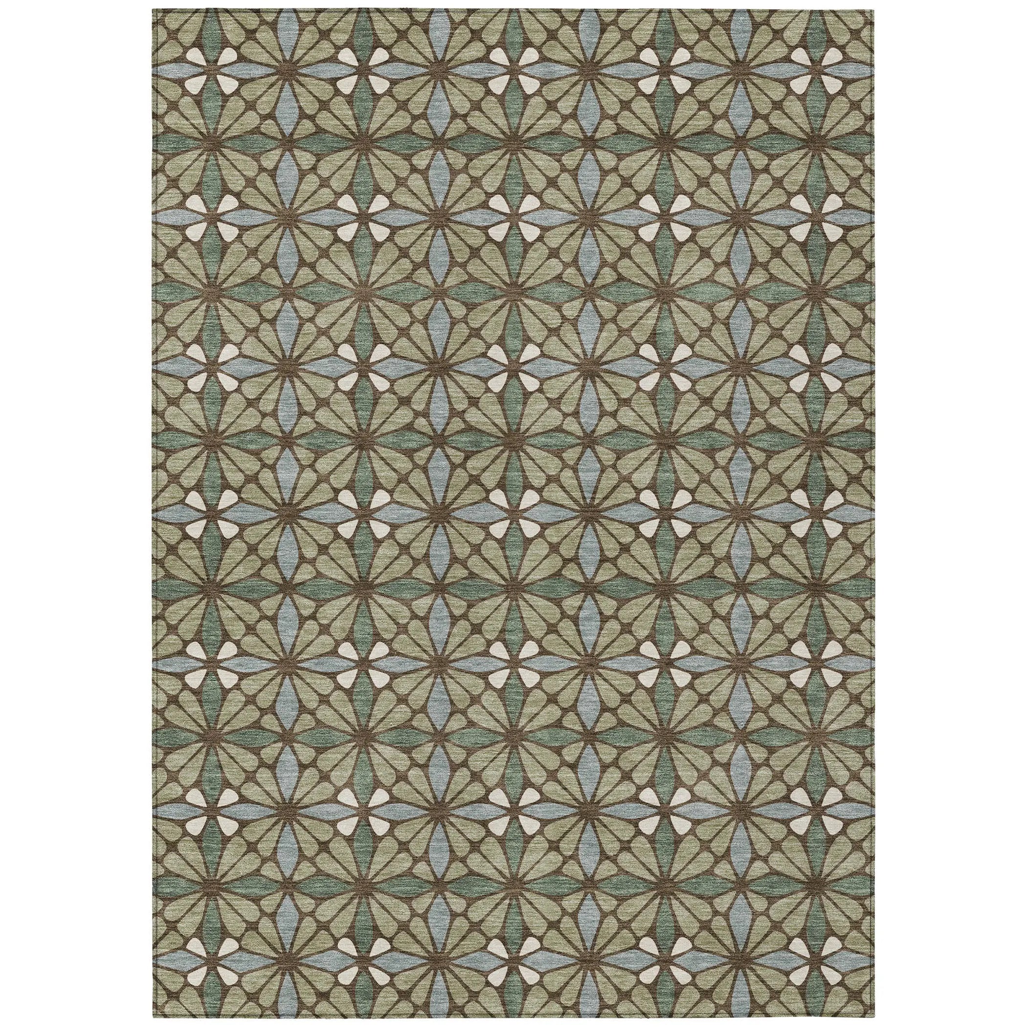 8' X 10' Green And Sage Geometric Washable Indoor Outdoor Area Rug Homeroots Outdoor