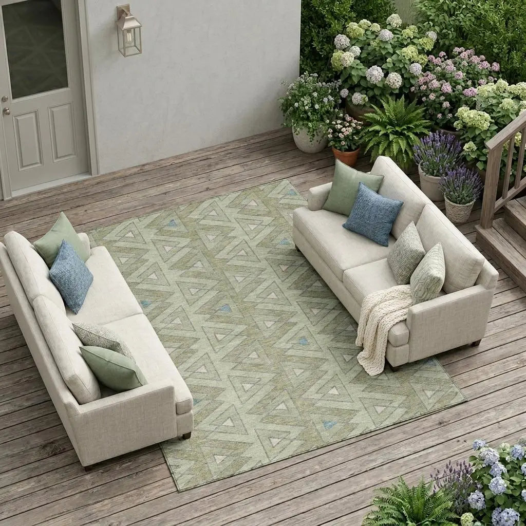 8' X 10' Green And Sage Geometric Washable Indoor Outdoor Area Rug Homeroots Outdoor