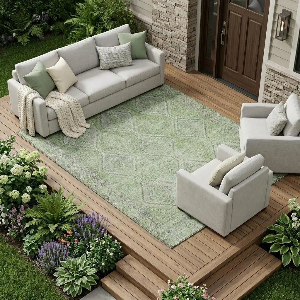 8' X 10' Green And Sage Geometric Washable Indoor Outdoor Area Rug Homeroots Outdoor