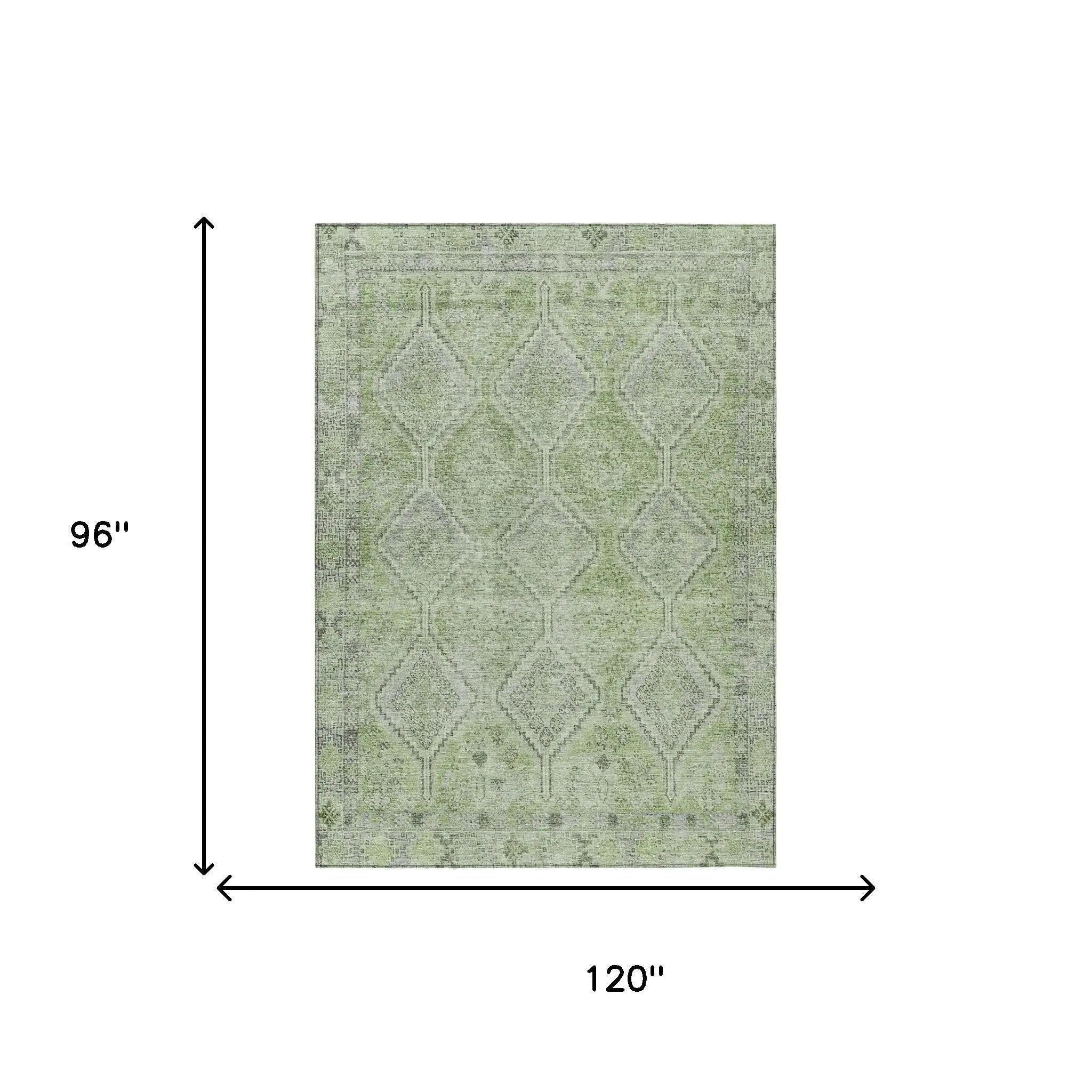 8' X 10' Green And Sage Geometric Washable Indoor Outdoor Area Rug Homeroots Outdoor