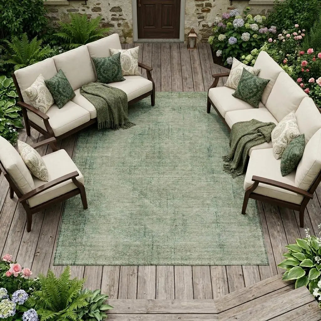8' X 10' Green And Sage Oriental Washable Indoor Outdoor Area Rug Homeroots Outdoor