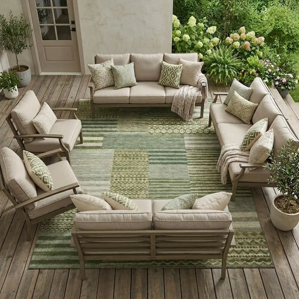 8' X 10' Green And Sage Striped Washable Indoor Outdoor Area Rug Homeroots Outdoor