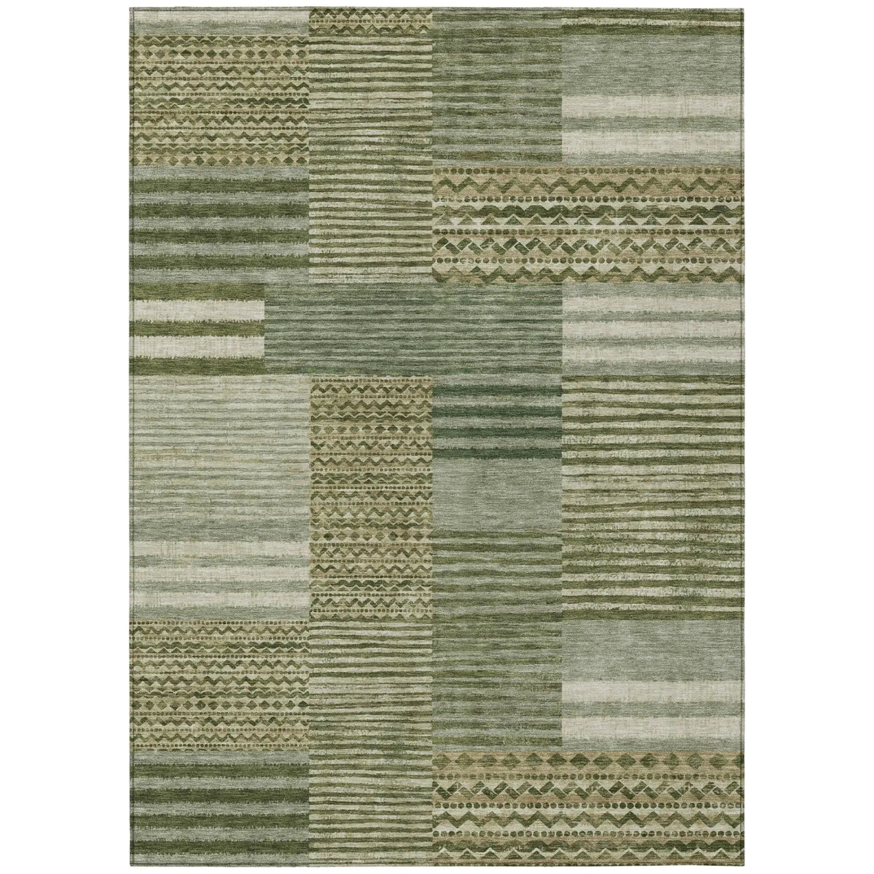 8' X 10' Green And Sage Striped Washable Indoor Outdoor Area Rug Homeroots Outdoor