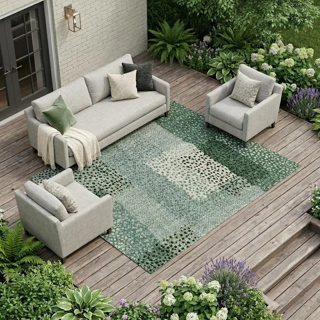 8' X 10' Green And Silver Abstract Washable Indoor Outdoor Area Rug Homeroots Outdoor