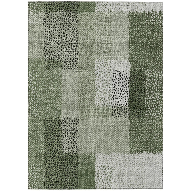 8' X 10' Green And Silver Abstract Washable Indoor Outdoor Area Rug Homeroots Outdoor