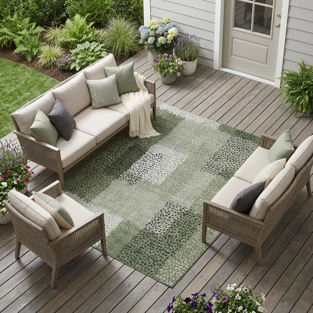 8' X 10' Green And Silver Abstract Washable Indoor Outdoor Area Rug Homeroots Outdoor