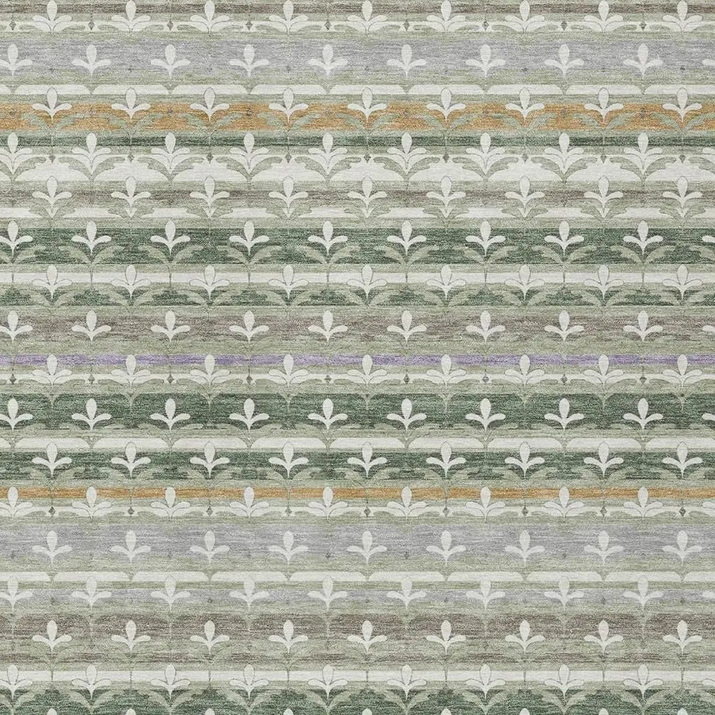 8' X 10' Green And Silver Damask Washable Indoor Outdoor Area Rug Homeroots Outdoor