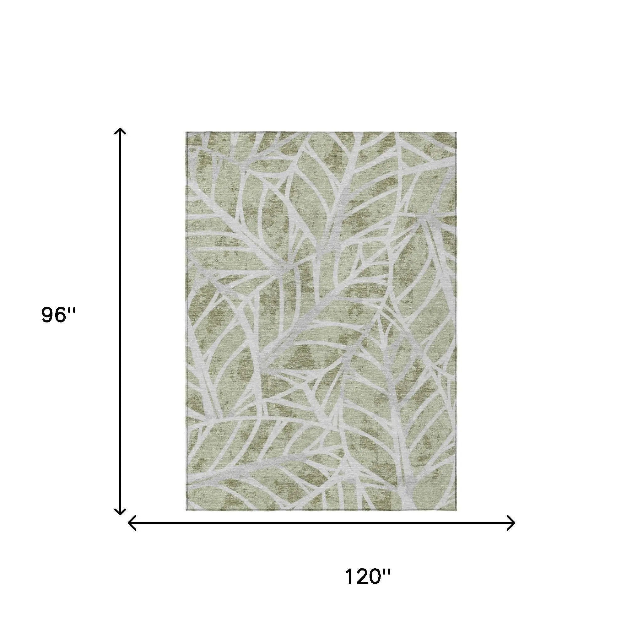 8' X 10' Green And Silver Floral Washable Indoor Outdoor Area Rug Homeroots Outdoor