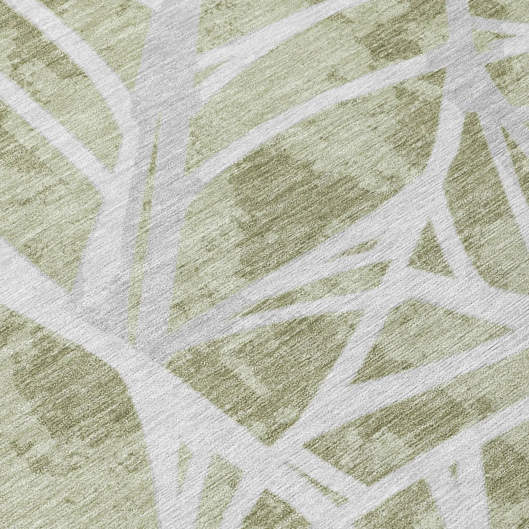 8' X 10' Green And Silver Floral Washable Indoor Outdoor Area Rug Homeroots Outdoor
