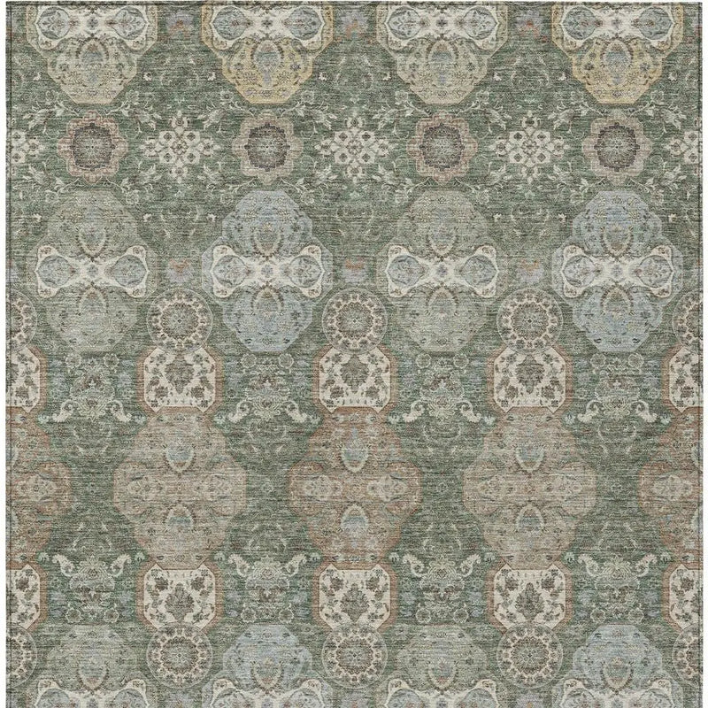 8' X 10' Green And Silver Floral Washable Indoor Outdoor Area Rug Homeroots Outdoor