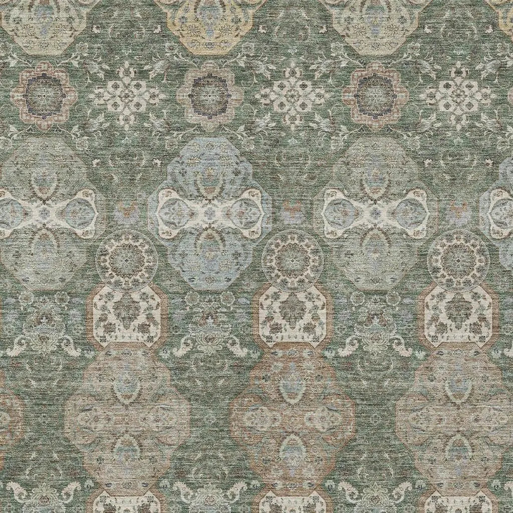 8' X 10' Green And Silver Floral Washable Indoor Outdoor Area Rug Homeroots Outdoor