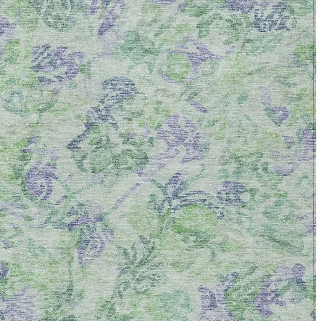 8' X 10' Green And Silver Floral Washable Indoor Outdoor Area Rug Homeroots Outdoor