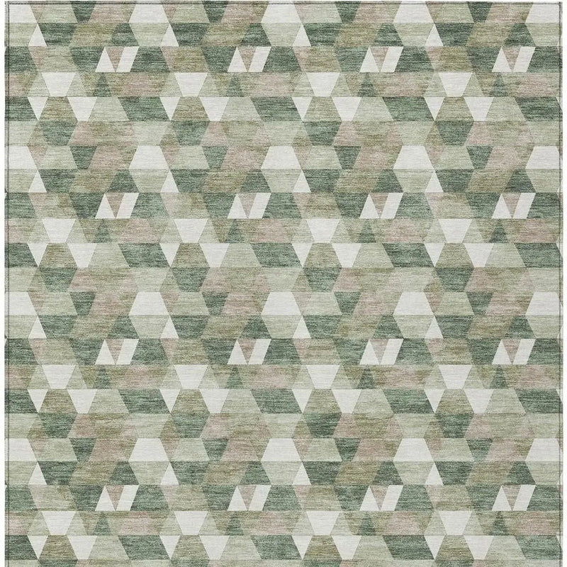 8' X 10' Green And Silver Geometric Washable Indoor Outdoor Area Rug Homeroots Outdoor