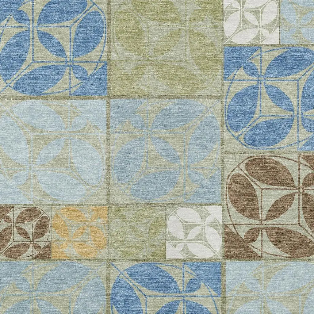 8' X 10' Green And Silver Geometric Washable Indoor Outdoor Area Rug Homeroots Outdoor