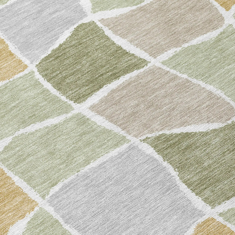 8' X 10' Green And Silver Geometric Washable Indoor Outdoor Area Rug Homeroots Outdoor