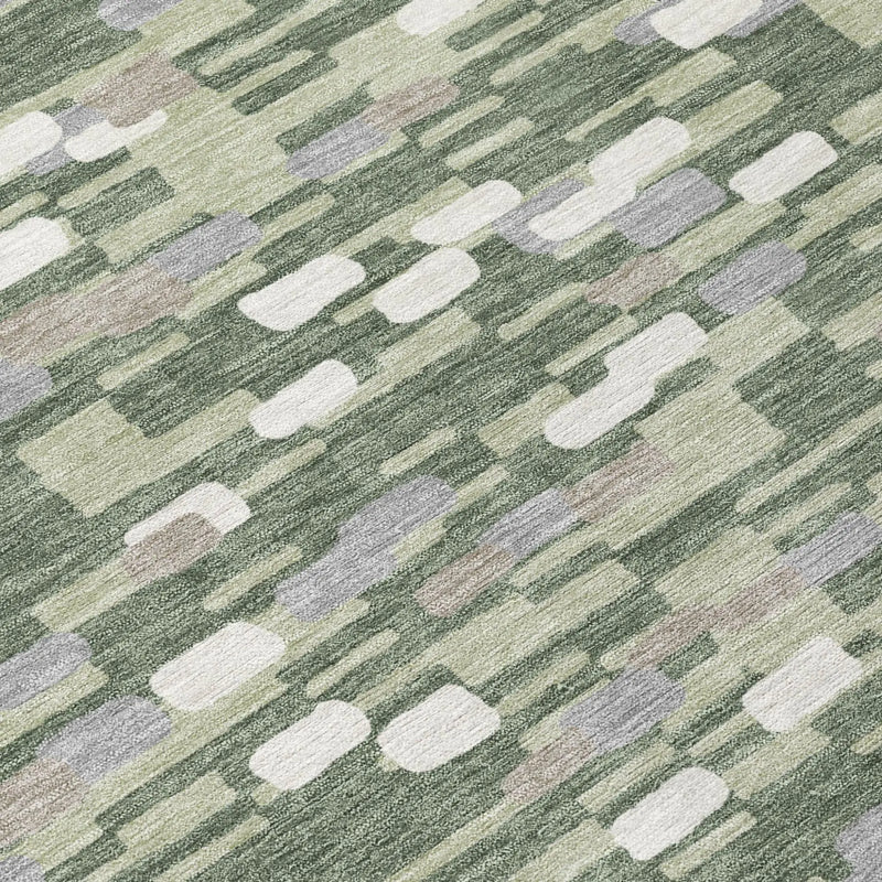 8' X 10' Green And Silver Geometric Washable Indoor Outdoor Area Rug Homeroots Outdoor