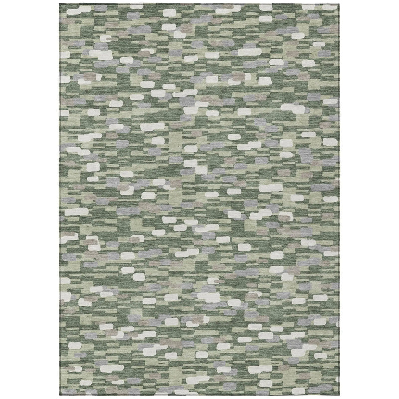 8' X 10' Green And Silver Geometric Washable Indoor Outdoor Area Rug Homeroots Outdoor