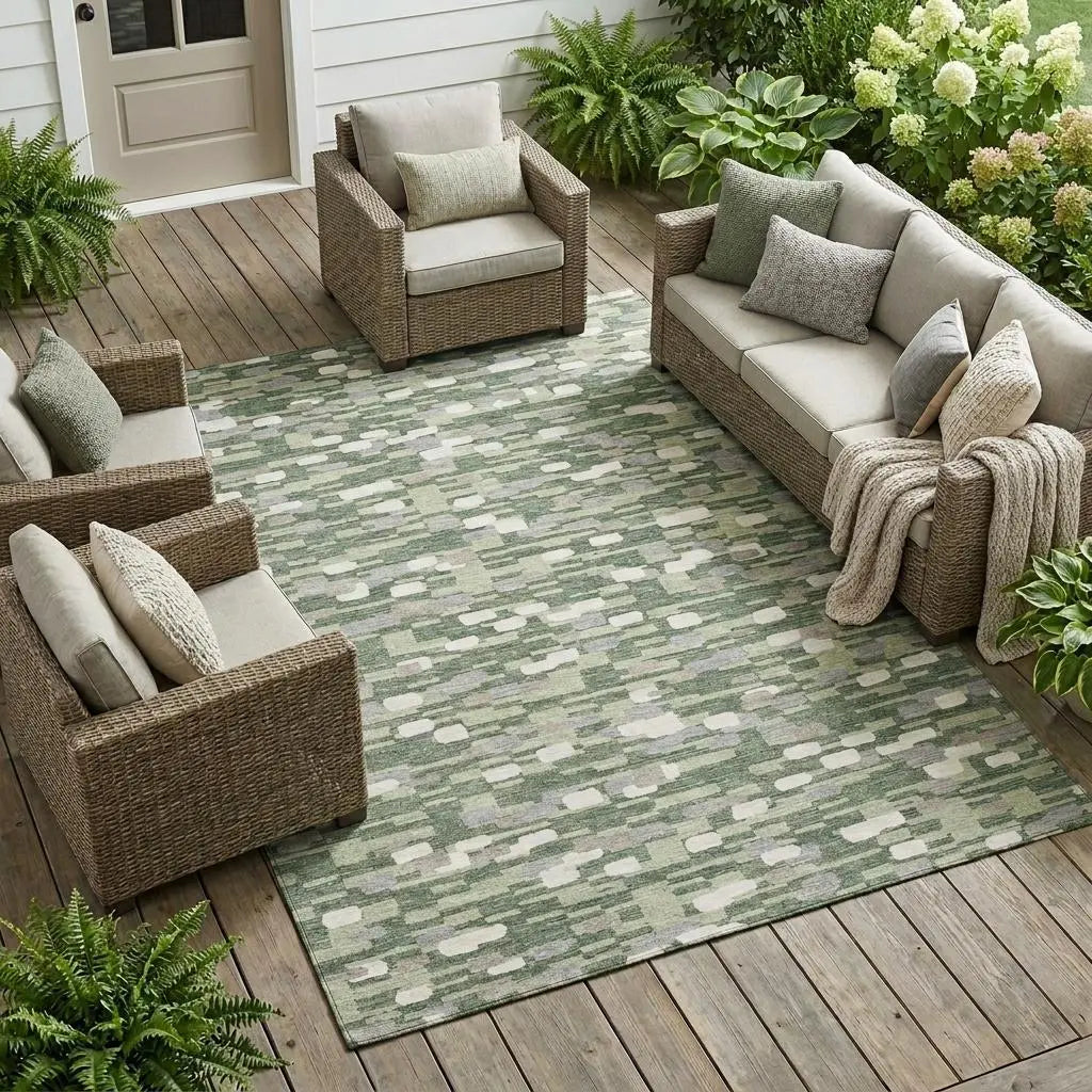 8' X 10' Green And Silver Geometric Washable Indoor Outdoor Area Rug Homeroots Outdoor