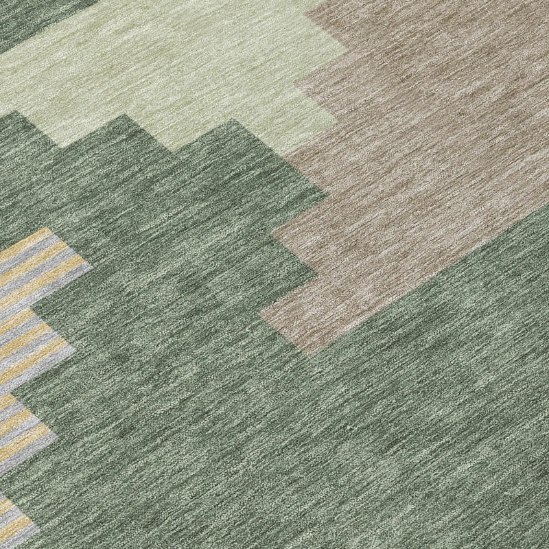 8' X 10' Green And Silver Geometric Washable Indoor Outdoor Area Rug Homeroots Outdoor