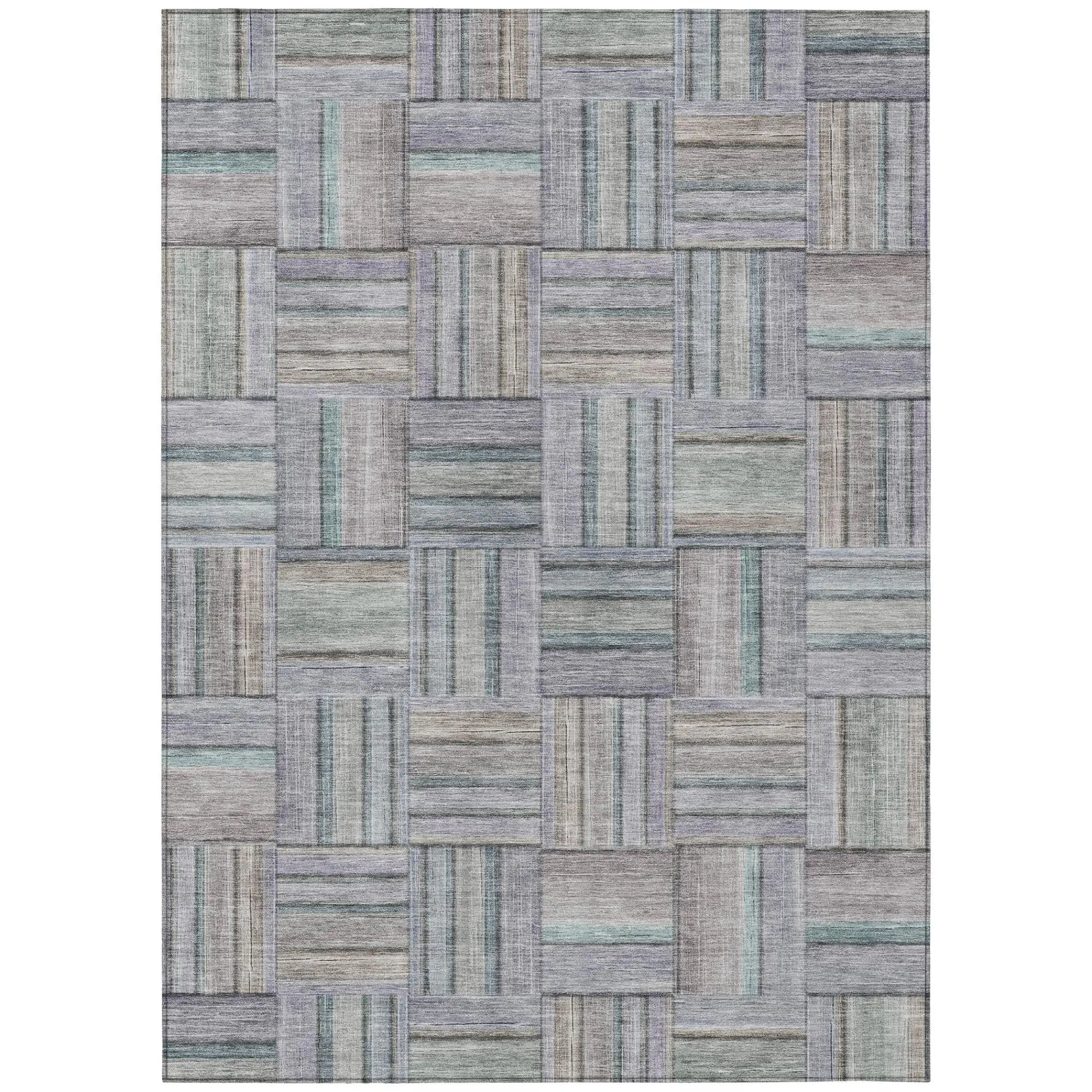 8' X 10' Green And Silver Geometric Washable Indoor Outdoor Area Rug Homeroots Outdoor