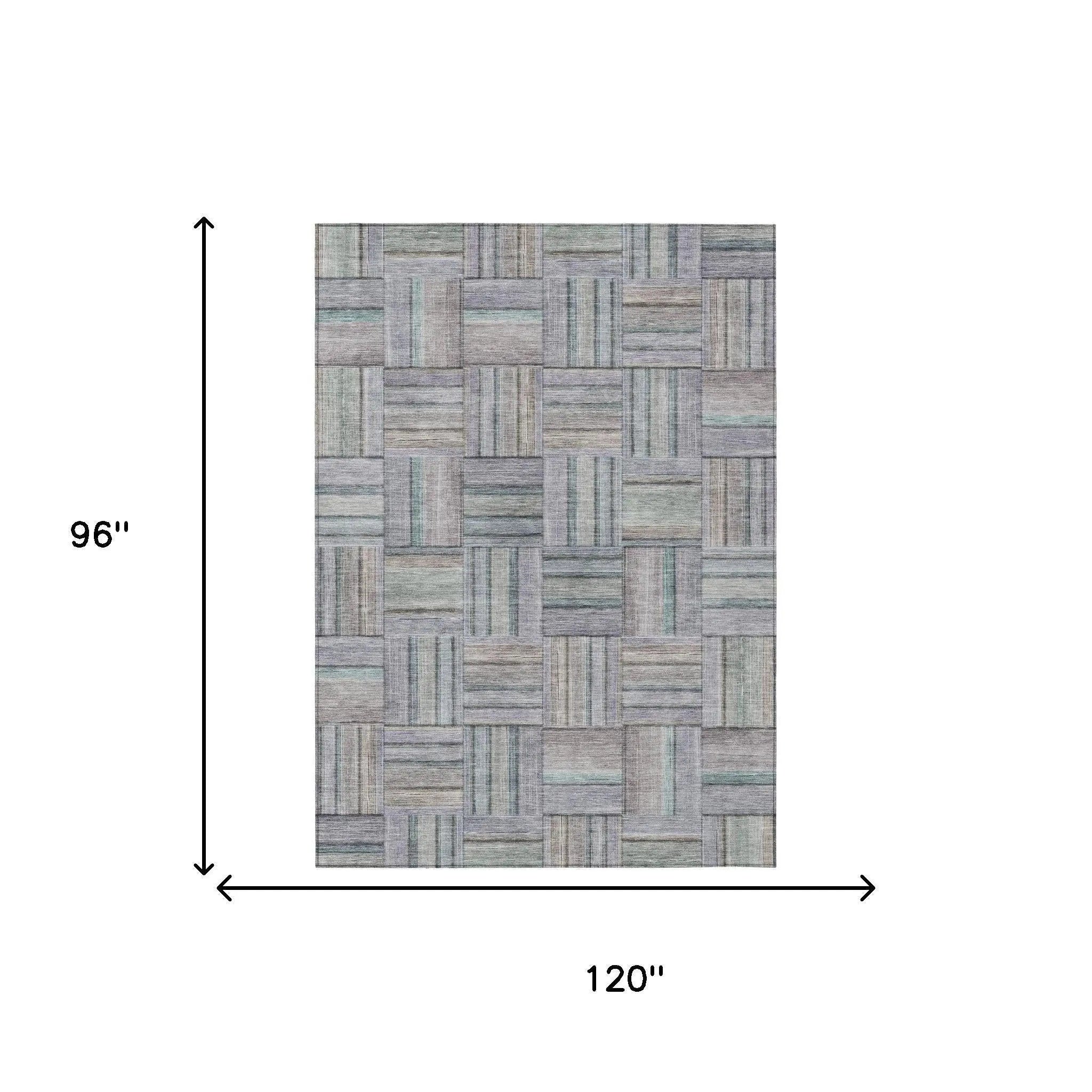 8' X 10' Green And Silver Geometric Washable Indoor Outdoor Area Rug Homeroots Outdoor