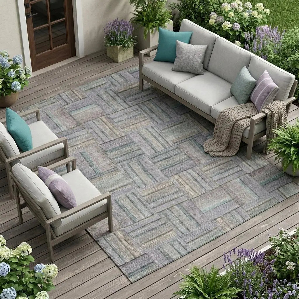 8' X 10' Green And Silver Geometric Washable Indoor Outdoor Area Rug Homeroots Outdoor