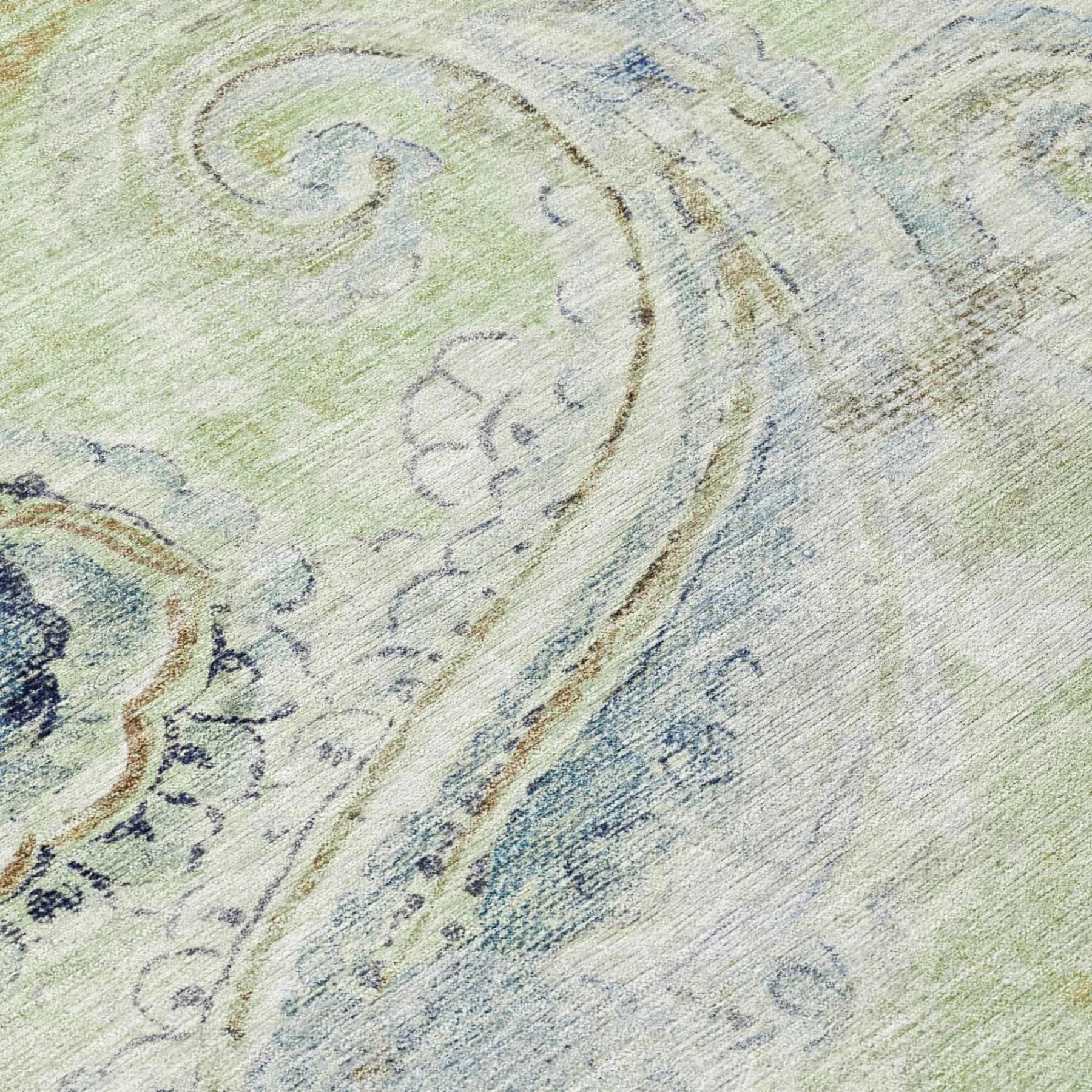 8' X 10' Green And Silver Paisley Washable Indoor Outdoor Area Rug Homeroots Outdoor