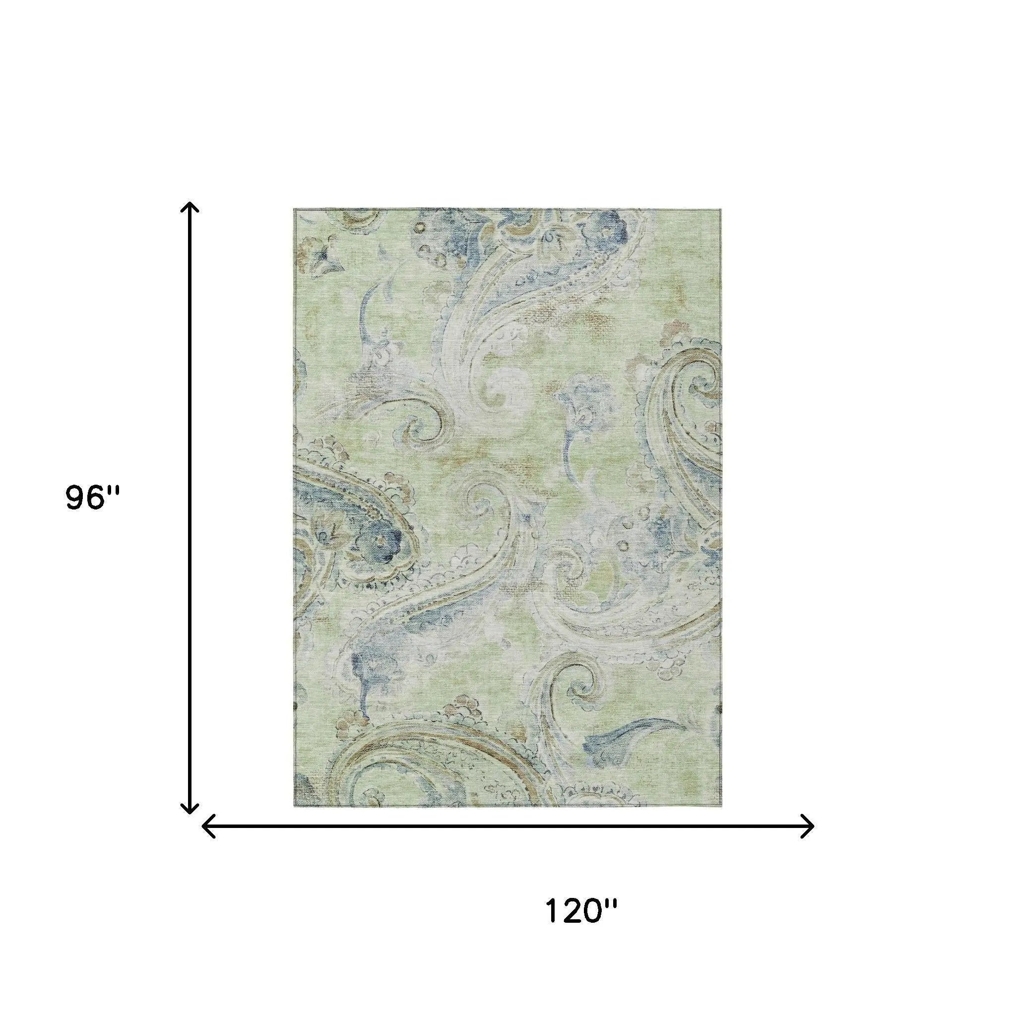 8' X 10' Green And Silver Paisley Washable Indoor Outdoor Area Rug Homeroots Outdoor