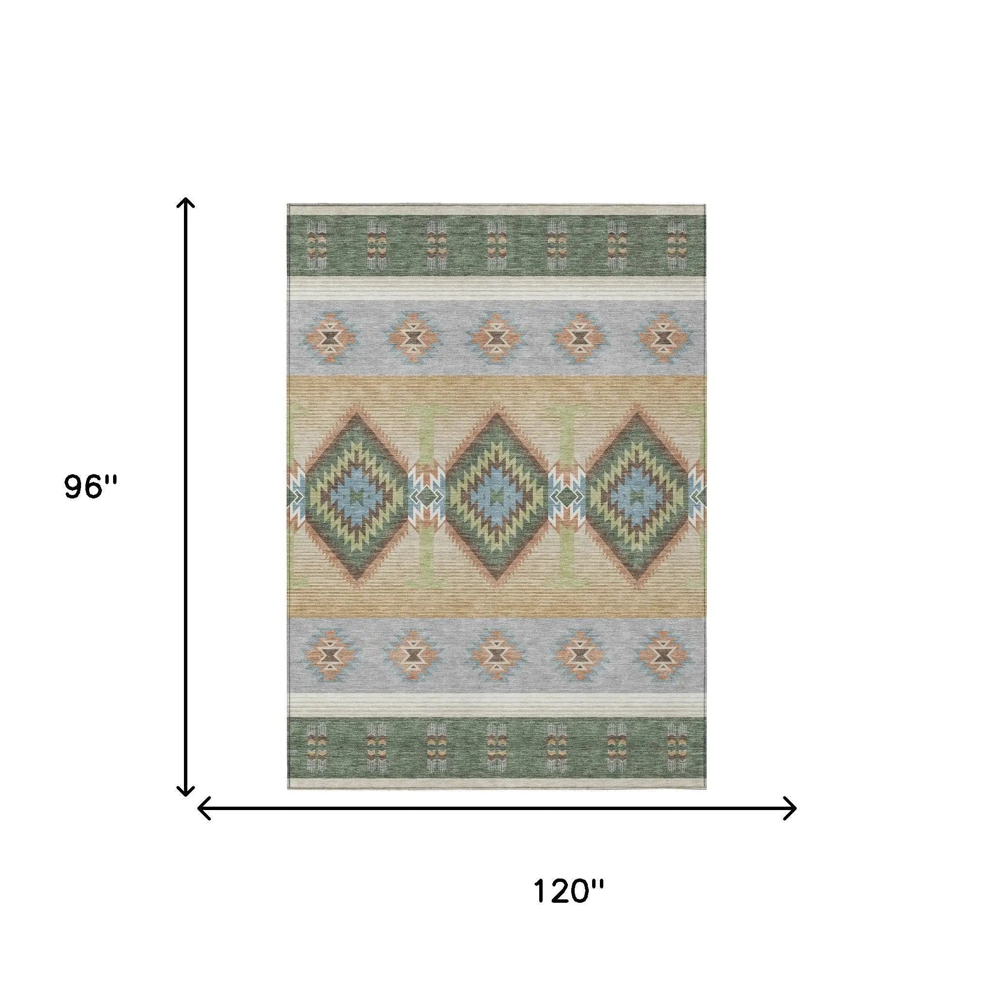 8' X 10' Green And Tan Southwestern Washable Indoor Outdoor Area Rug Homeroots Outdoor