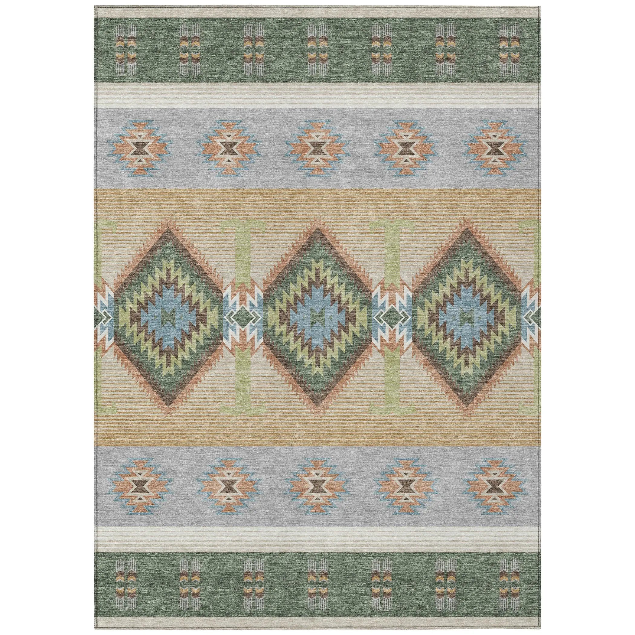 8' X 10' Green And Tan Southwestern Washable Indoor Outdoor Area Rug Homeroots Outdoor