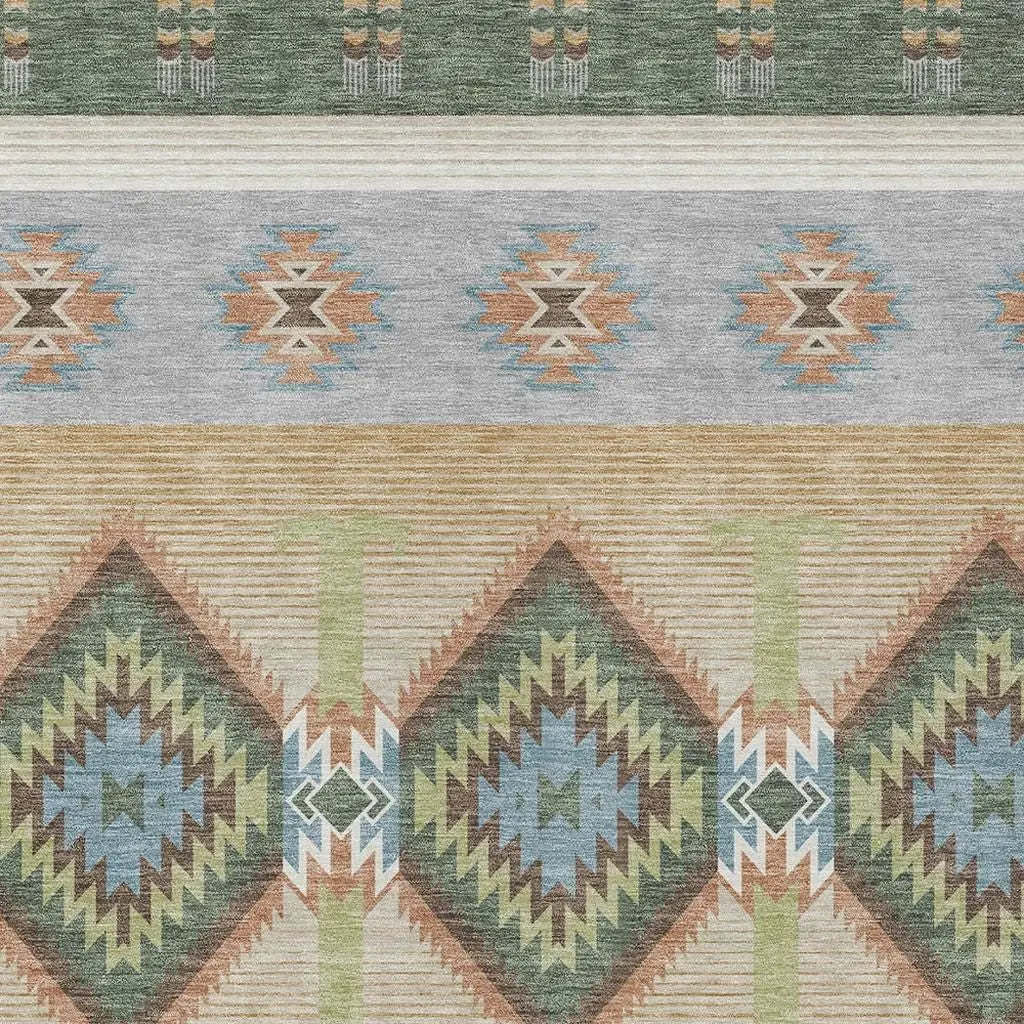 8' X 10' Green And Tan Southwestern Washable Indoor Outdoor Area Rug Homeroots Outdoor