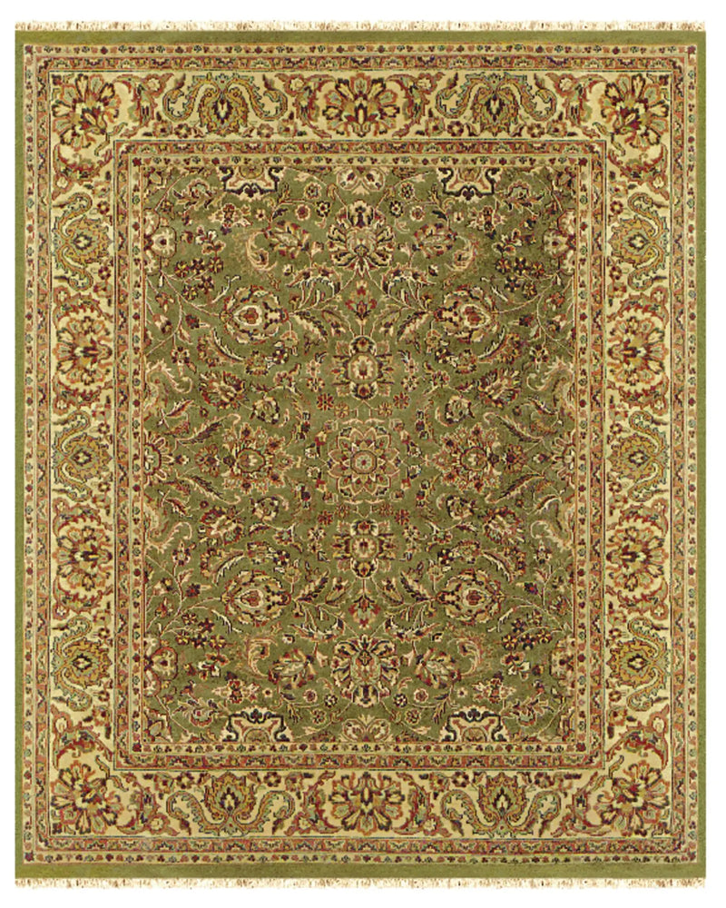 8' X 10' Green And Tan Wool Oriental Hand Knotted Area Rug With Fringe Homeroots Home Decor