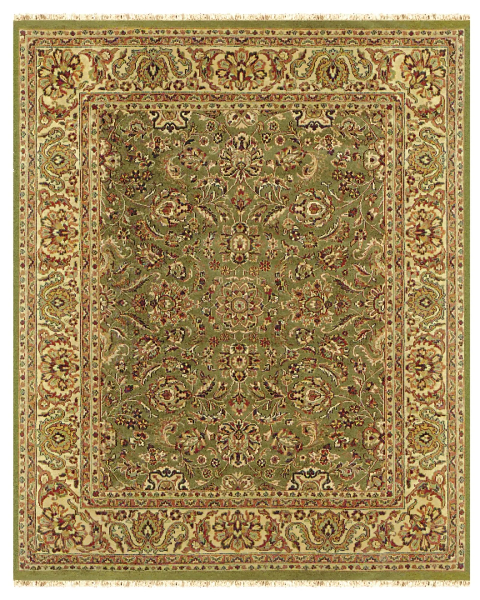 8' X 10' Green And Tan Wool Oriental Hand Knotted Area Rug With Fringe Homeroots Home Decor