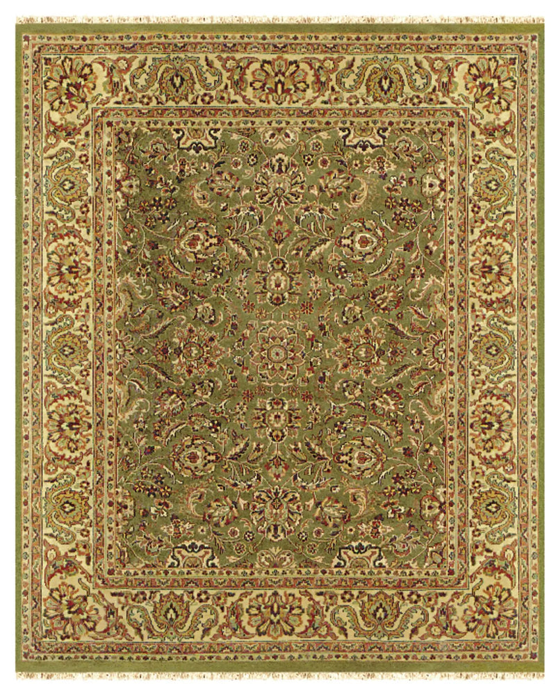 8' X 10' Green And Tan Wool Oriental Hand Knotted Area Rug With Fringe Homeroots Home Decor